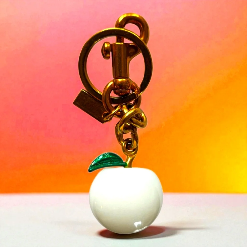 NEW White and Matte Gold Apple Purse Charm and Keyholder